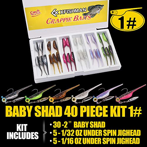 Crappie Baits Plastics Jig-Heads Kit Shad Minnow Fishing Lures for Crappie