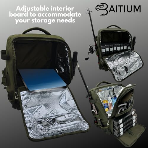 Fishing Backpack,Tackle Bag w/ Rod Holders,40L Capacity w/ Cooler,Rain Cover