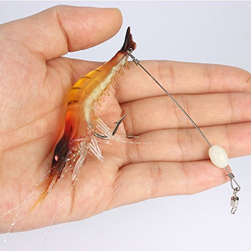 Soft Shrimp Lures,Fishing Saltwater Luminous Shrimp Bait Set Fishing Lures w/ Sharp Hooks