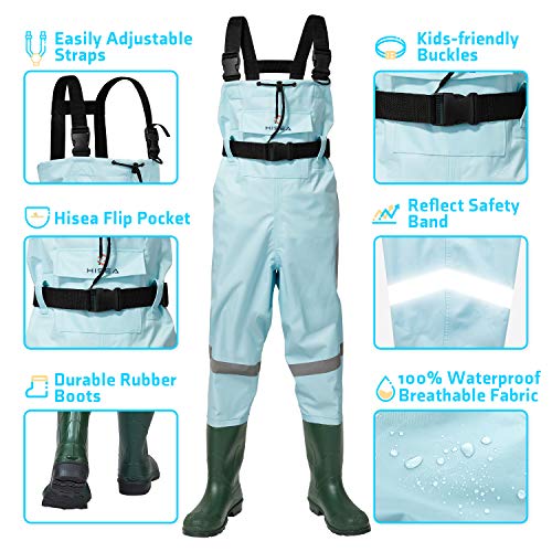 Kids Chest Waders,Youth Fishing Waders w/ Boots & Reflect Safety Band for Toddler