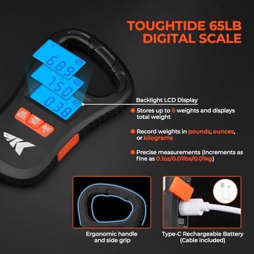 ToughTide Fishing Tool Kit, Rechargeable Digital Fish Scale with Lip Grip & Tape Measure