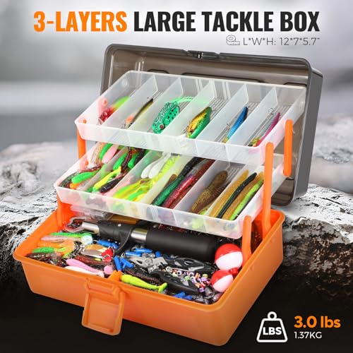 Large 3 Layers Tackle Box with Tackle,415Pcs Fishing Lures Kit
