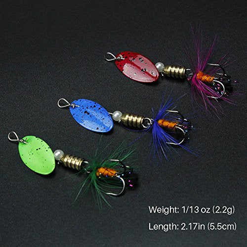 10pcs Spinner Lures Baits w/ Tackle Box,Bass Trout Salmon Hard Metal Rooster Tail Fishing Lures Kit