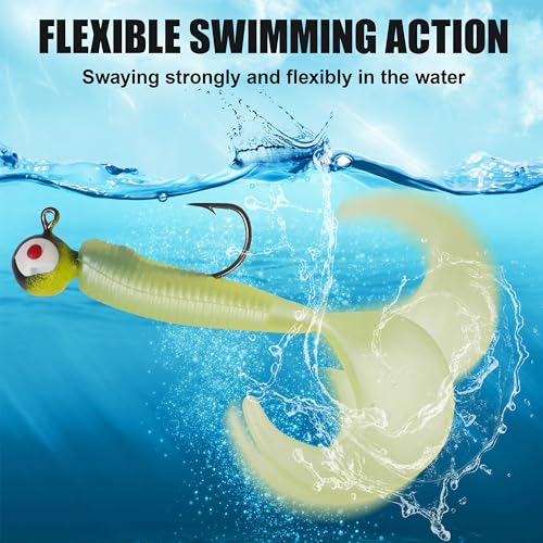 Grub Lures Fishing Jigs Head Hooks Kit-Soft Plastic Grub Tail Worm Lure