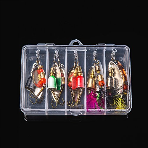 Fishing Lures Spinnerbait for Bass Trout Salmon Walleye Hard Metal Spinner Baits Kit w/ Tackle Box