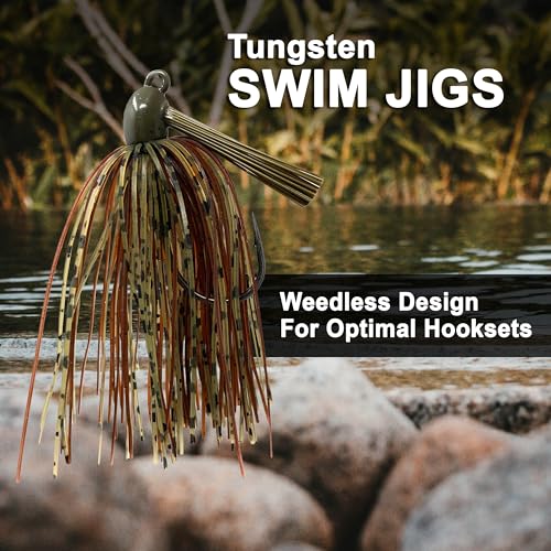 2pcs Tungsten Swim Jig for Bass Fishing w/ High-quality Silicone Skirts-Weedless Design