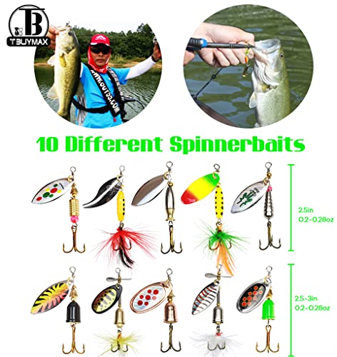 10pcs Fishing Lure Spinnerbait,Bass Trout Salmon Hard Metal Spinner Baits Kit