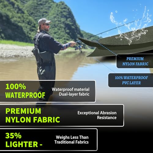 Chest Waders w/ Boots-Waterproof Lightweight 2-Ply Nylon/PVC for Men & Women Fishing