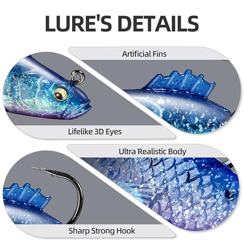 10pcs Pre-Rigged Soft Fishing Lures,Jig Head Paddle Tail Swimbaits for Saltwater Freshwater