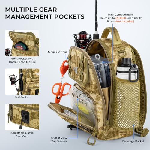 BaitSpace Fishing Sling Bag,Fishing Backpack w/ Rod & Beverage Holder