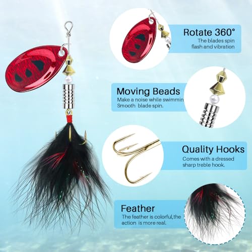 10pcs Spinner Lures Baits w/ Tackle Box,Bass Trout Salmon Hard Metal Rooster Tail Fishing Lures Kit