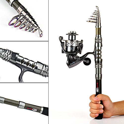Fishing Rod Reel Combo w/ Telescopic Fishing Pole Spinning Reel Carrier Bag