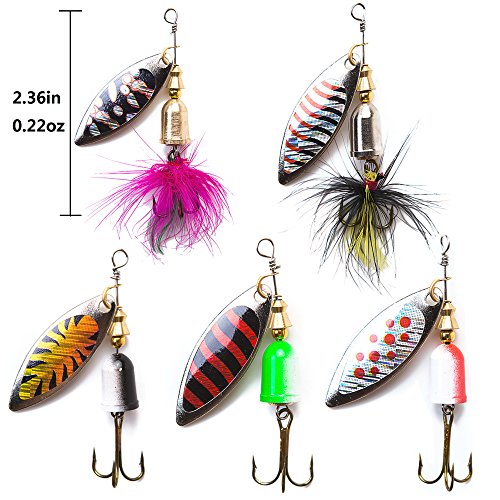 Fishing Lures Spinnerbait for Bass Trout Salmon Walleye Hard Metal Spinner Baits Kit w/ Tackle Box