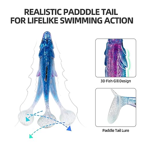 10pcs Pre-Rigged Soft Fishing Lures,Jig Head Paddle Tail Swimbaits for Saltwater Freshwater