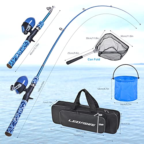 Kids Fishing Pole Set w/ Full Starter Kits,Portable Telescopic Fishing Rod & Spincast Reel