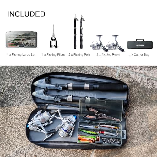 Fishing Rod Reel Combo-2PCS 6.89ft Collapsible Rodsk,2PCS Spinning Reels Lures Set