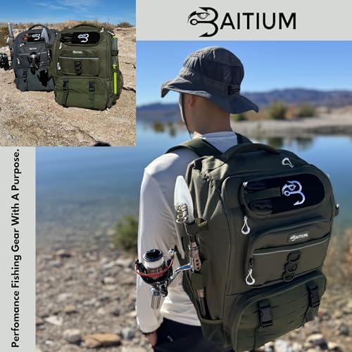 Fishing Backpack,Tackle Bag w/ Rod Holders,40L Capacity w/ Cooler,Rain Cover