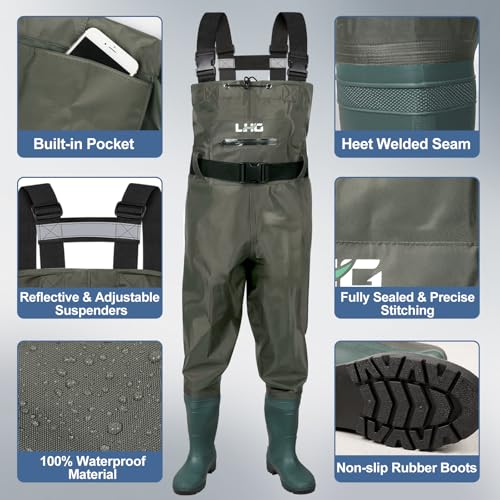 Fishing Waders Waterproof Bootfoot Chest Waders 2-Ply 420D Nylon/PVC Wader