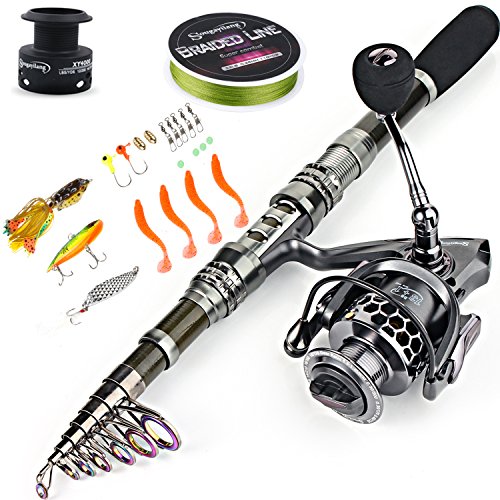 Fishing Rod Reel Combo w/ Telescopic Fishing Pole Spinning Reel Carrier Bag