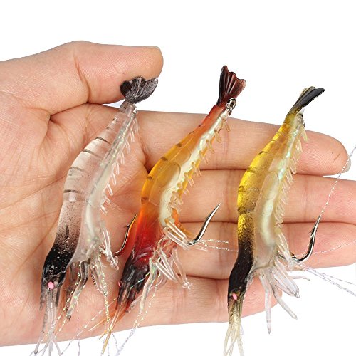 Soft Shrimp Lures,Fishing Saltwater Luminous Shrimp Bait Set Fishing Lures w/ Sharp Hooks