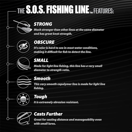 Trout S.O.S. Fishing Line - 350 Yard Spool, .16mm Diameter - Strongest Light Invisible Fishing Line