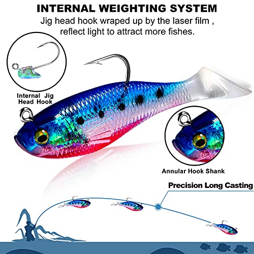 Fishing Lures,Trout Pike Walleye Bass Fishing Jig Heads,Pre-Rigged Soft Swimbaits w/ Ultra-Sharp Hooks