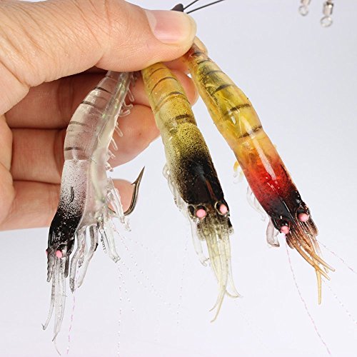 Soft Shrimp Lures,Fishing Saltwater Luminous Shrimp Bait Set Fishing Lures w/ Sharp Hooks
