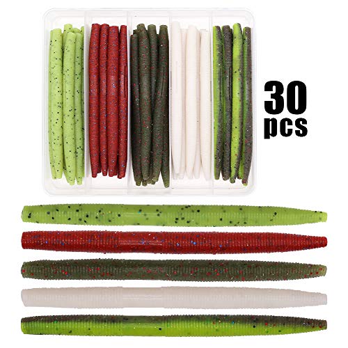 Wacky-Worms Bass Fishing Lure Kit-Wacky Rig Worms Soft Plastic Stick Baits-3-6"
