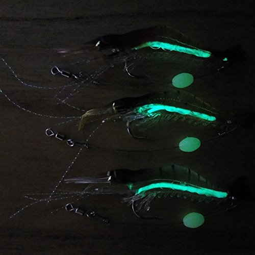 Soft Shrimp Lures,Fishing Saltwater Luminous Shrimp Bait Set Fishing Lures w/ Sharp Hooks