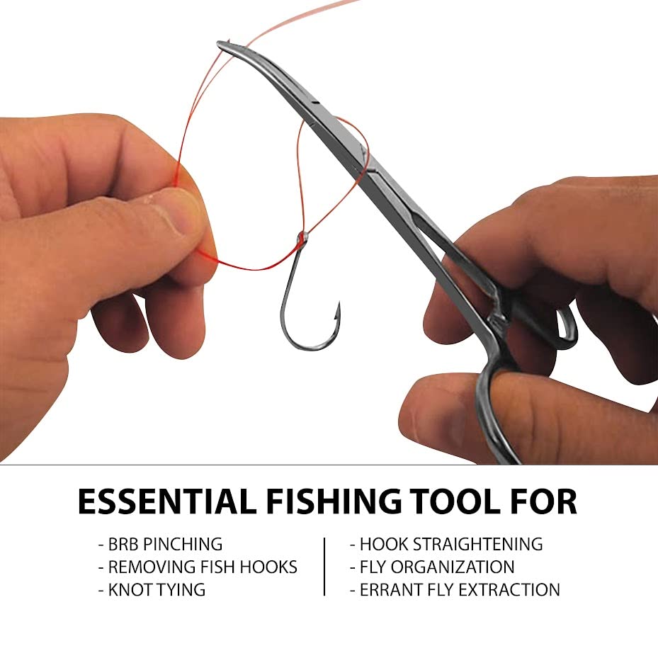 Versatile Angling Tools w/ 2pc 5" Fishing Forceps Set - Stainless Steel,Curved & Straight Hemostats