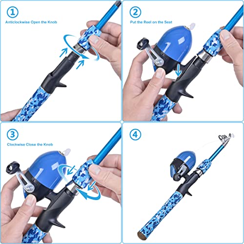 Kids Fishing Pole Set w/ Full Starter Kits,Portable Telescopic Fishing Rod & Spincast Reel