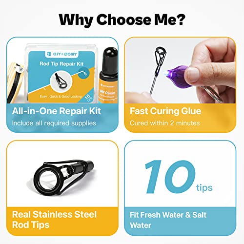 Fishing Rod Tip Repair Kit w/ Glue-Fishing Pole Tip Replacement w/ Fishing Rod Epoxy