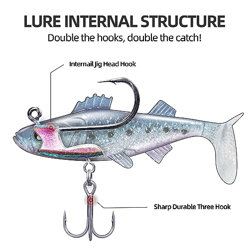 10pcs Pre-Rigged Soft Fishing Lures,Jig Head Paddle Tail Swimbaits for Saltwater Freshwater