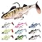 10pcs Pre-Rigged Soft Fishing Lures,Jig Head Paddle Tail Swimbaits for Saltwater Freshwater