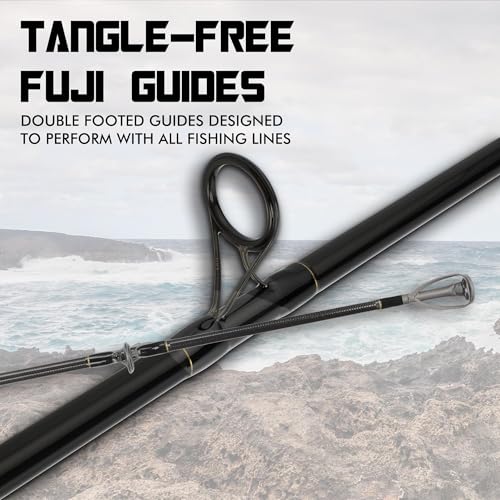 Carbon Fiber Surf Spinning Rod w/ Fuji Guides - Lightweight & Strong 2PC Pack