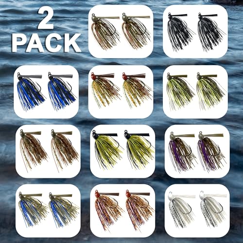 2pcs Tungsten Swim Jig for Bass Fishing w/ High-quality Silicone Skirts-Weedless Design