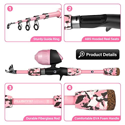 Kids Fishing Pole w/ Spincast Reel Telescopic Fishing Rod Combo Full Kits