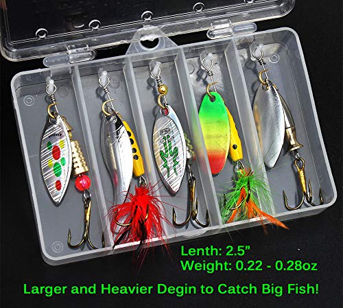 10pcs Fishing Lure Spinnerbait,Bass Trout Salmon Hard Metal Spinner Baits Kit