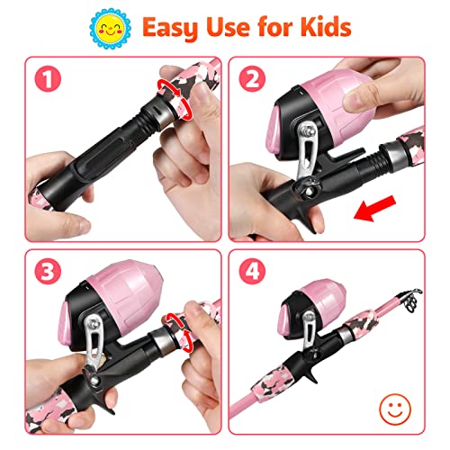 Kids Fishing Pole w/ Spincast Reel Telescopic Fishing Rod Combo Full Kits