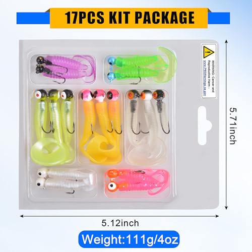 Grub Lures Fishing Jigs Head Hooks Kit-Soft Plastic Grub Tail Worm Lure