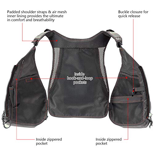BASSDASH Fly Fishing Vest Adjustable Size with Detachable Water Bottle Holder for Men and Women FV07
