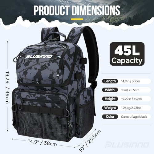 Cooler Fishing Backpack w/ Rod Holders,45L Large Water-resistant Fishing Tackle Bag
