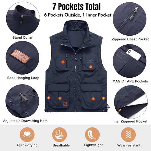 Men's Lightweight Outdoor Travel Work Fishing Vest with Multi-Pockets