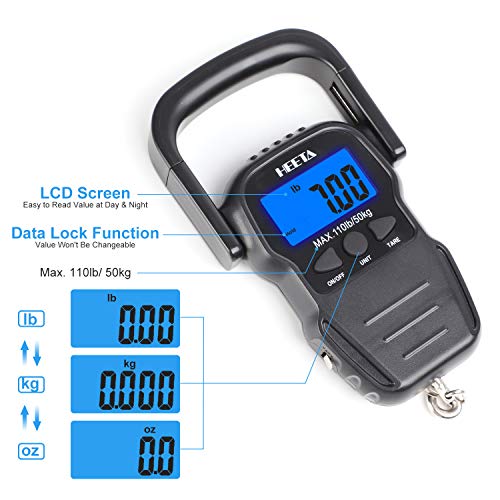 Fish Scale w/ Backlit LCD Display,Upto 110lb/50kg Digital Portable Hanging Fish Weight Scale