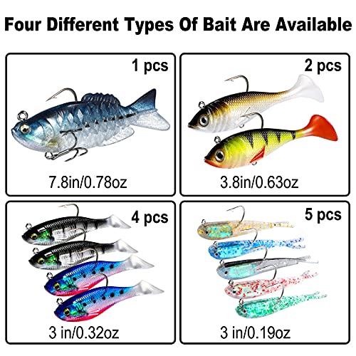 Fishing Lures,Trout Pike Walleye Bass Fishing Jig Heads,Pre-Rigged Soft Swimbaits w/ Ultra-Sharp Hooks