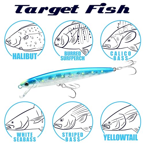 FlashMinnow 130MRS,Saltwater Surf Fishing Lures,Jerkbait,Halibut,Surf Perch