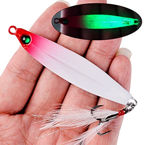 10pcs Hard Metal Jigs Diving Sea Fishing Lures,Minnow Popper Baits Tackle w/ Feather
