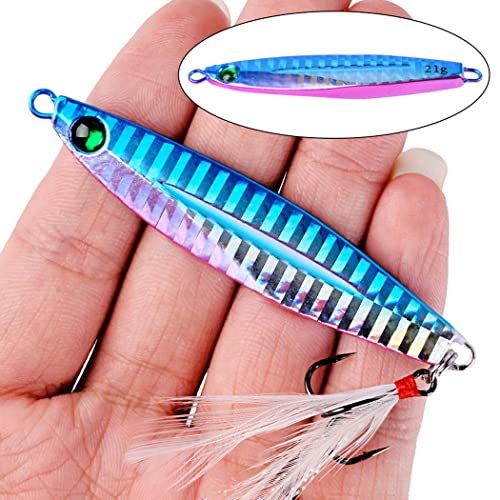 10pcs Hard Metal Jigs Diving Sea Fishing Lures,Minnow Popper Baits Tackle w/ Feather