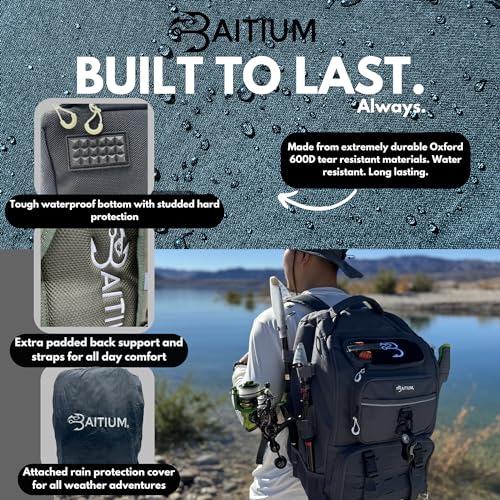 Fishing Backpack,Tackle Bag w/ Rod Holders,40L Capacity w/ Cooler,Rain Cover