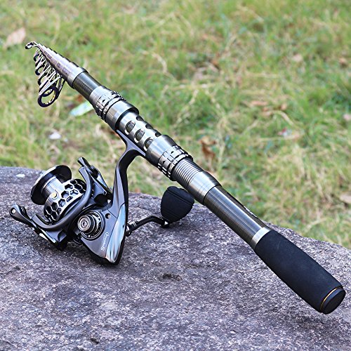 Fishing Rod Reel Combo w/ Telescopic Fishing Pole Spinning Reel Carrier Bag